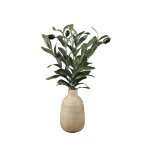 15" Artificial Olive Plant in Wood Vase – Realistic Tabletop Decor