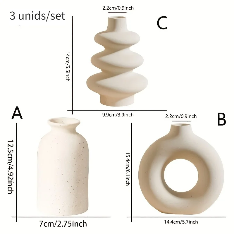 White Ceramic Bohemian Vase Set (3pcs) – Modern Home Decor - Image 3