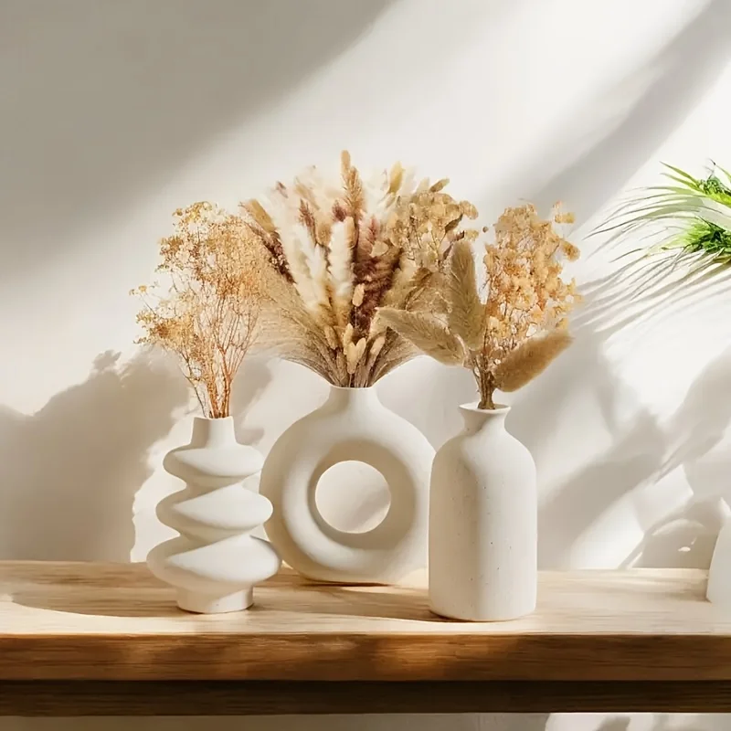 White Ceramic Bohemian Vase Set (3pcs) – Modern Home Decor - Image 6
