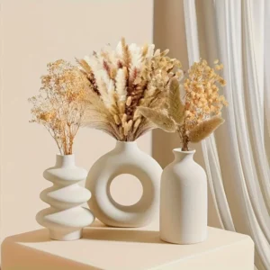White Ceramic Bohemian Vase Set (3pcs) – Modern Home Decor