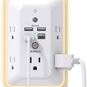 Surge Protector Outlet Extender with Night Light & USB-C – 5 Outlets