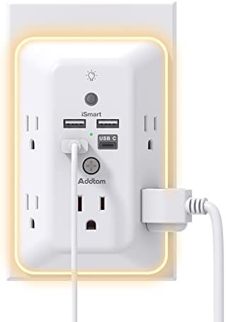 Surge Protector Outlet Extender with Night Light & USB-C – 5 Outlets