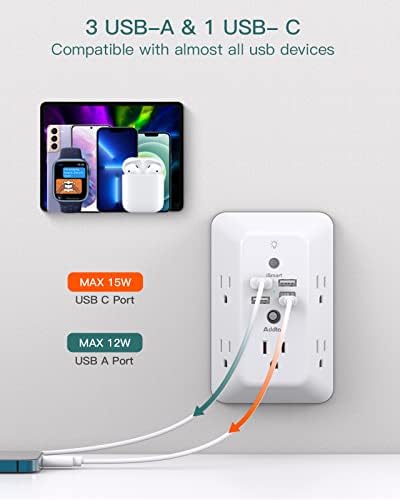 Surge Protector Outlet Extender with Night Light & USB-C – 5 Outlets - Image 6