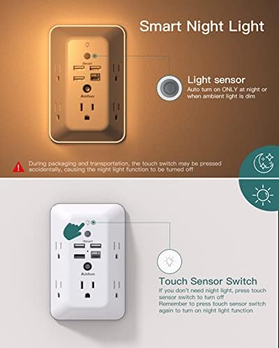Surge Protector Outlet Extender with Night Light & USB-C – 5 Outlets - Image 3